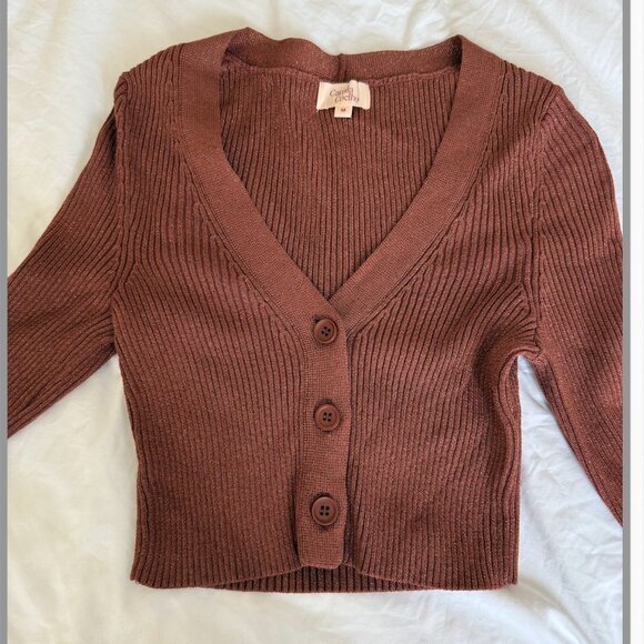 CAMILA COELHO Alena Brown Metallic Micro Cardigan size medium - Picture 3 of 4
